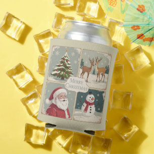 Porta-lata Retro Feliz Natal Vintage Árvore Santa Claus