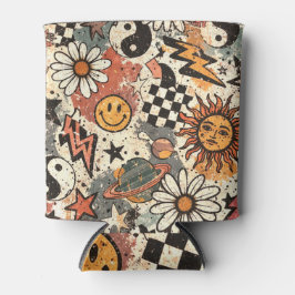 Porta-lata Retro Groovy Smiley Sun Daisy Psychedelic Pattern