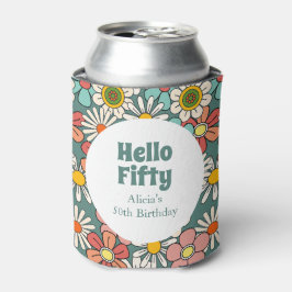 Porta-lata Retro Hippie Groovy Flower Hello 50 Aniversário