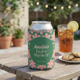 Porta-lata Retro Peace Sign Flower Green Pink Baby Shower