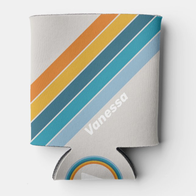 Porta-lata Retro Rainbow Stripes with Name (Frente)