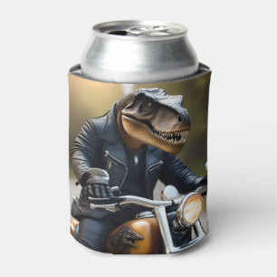 Porta-lata Rex Revved.: T-Rex em couro em uma moto,
