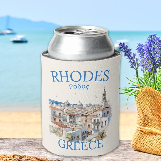 Porta-lata Rhodes Greece Watercolor – Island Travel Gift (Criador carregado)