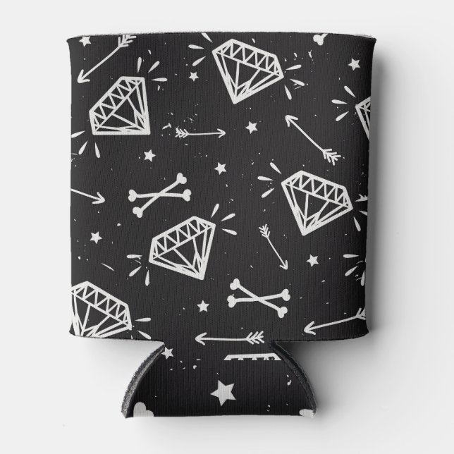Porta-lata Rock Grunge: diamantes, padrão ósseo. (Frente)