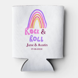Porta-lata Rock & roll wedding add couple name retro rainbow 