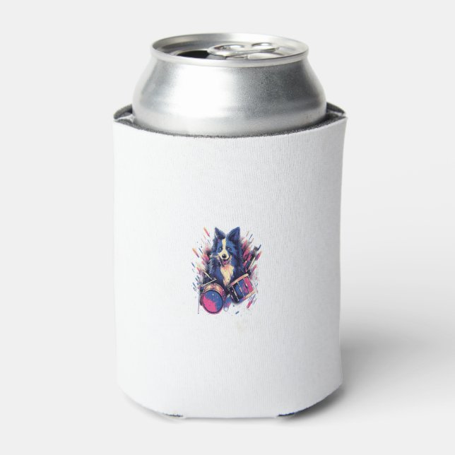 Porta-lata Rocker Drummer Borda Collie Dog Drummer (Can Front)