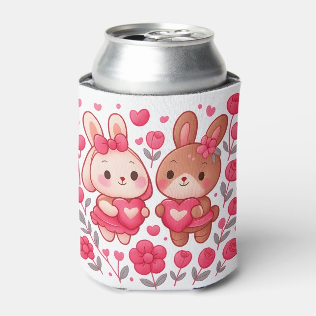 Porta-lata Romantic Bunny Couple Heart Can Cooler (Can Front)