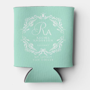 Porta-lata Romântico Monograma de Folhagem Elegante Verde