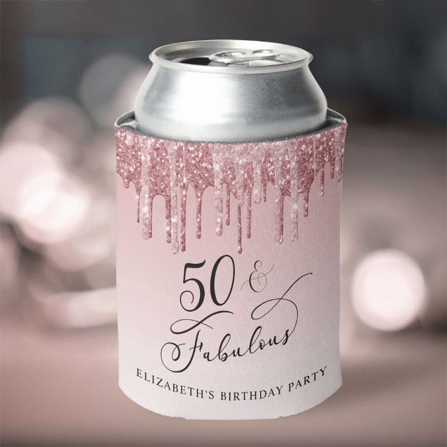 Porta-lata Rosa cor-de-rosa Dourada com 50.a Festa de anivers (Criador carregado)