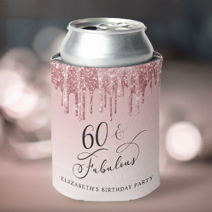 Porta-lata Rosa cor-de-rosa Dourada com 60.a Festa de anivers