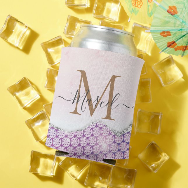 Porta-lata Rosa cor-de-rosa Elegante Monograma (Verão in situ)