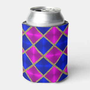 Porta-lata Rosa e azul com quadrados Dourados