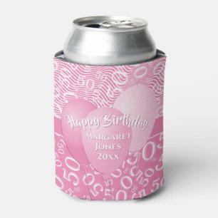 Porta-lata Rosa e branco do teste padrão do número do feliz