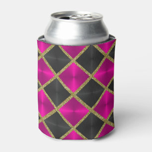 Porta-lata Rosa e preto com quadrados Dourados