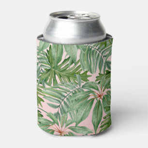 Porta-lata Rosa e teste padrão floral tropical em folha de