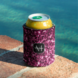Porta-lata Rosa escuro falso brilho glitter faíscas Monograma