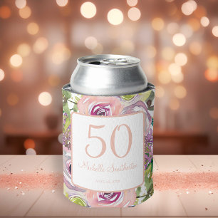 Porta-lata Rosa Floral Dourado Brilho 50º Aniversário