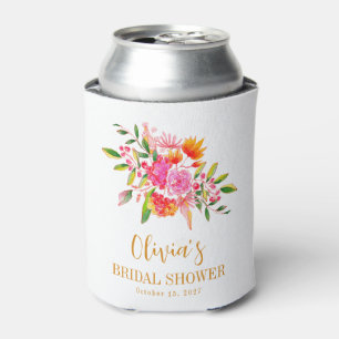 Porta-lata Rosa Laranja Floral Moderno Chuveiro de Noiva Pers