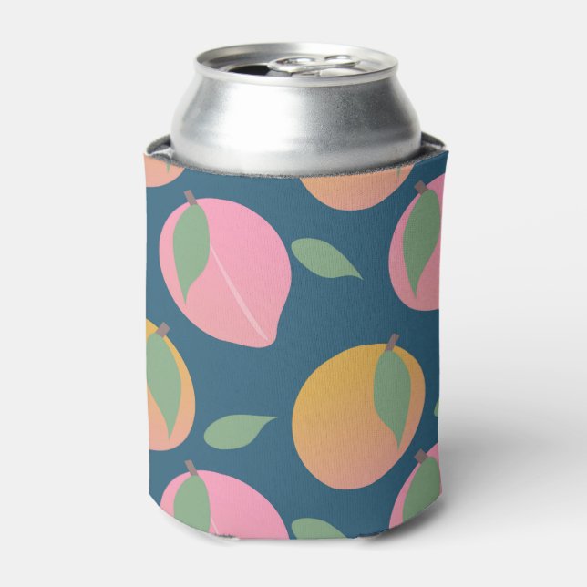 Porta-lata Rosa Laranja Pêssego Padrão Azul Marinho (Can Front)
