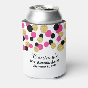 Porta-lata Rosa Quente, Preto e Glitter Dourado Confete 30º