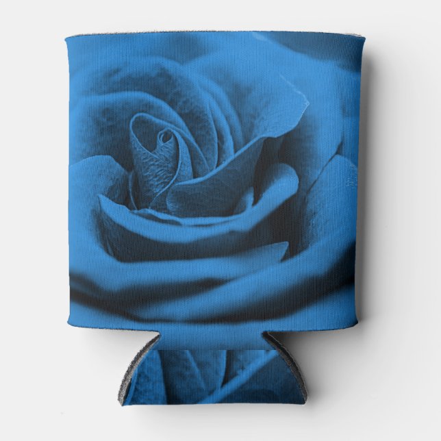 Porta-lata Rosa vermelha azul próxima, macrobeleza. (Frente)
