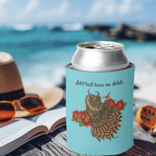 Porta-lata Rosa vermelha Coruja Azul