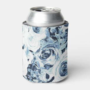 Porta-lata Rosas Florais de Inverno Azul Branco Vintage Shabb