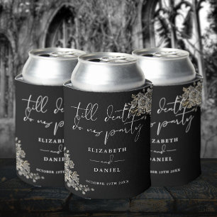 Porta-lata Rosas Floral Preto e Branco Casamento Gótico