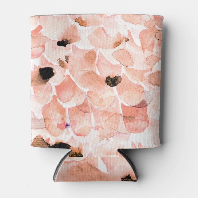 Porta-lata Rosas, pedras e folhas, padrão de aquarela. (Frente)