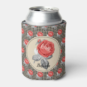 Porta-lata Rosas rosa vintage e padrão xadrez inglês
