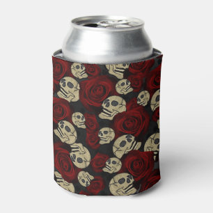 Porta-lata Rosas Vermelhas & Caveiras Cinza Floral Gótico Pre