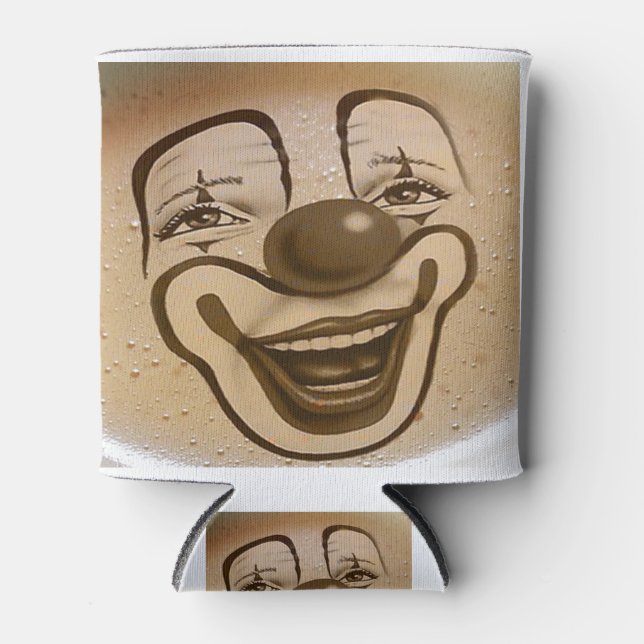 Porta-lata rosto de palhaço na espuma de café (Frente)