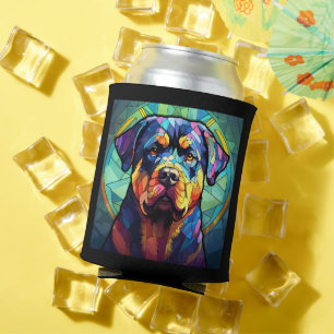 Porta-lata Rottweiler de Vidro Pintado