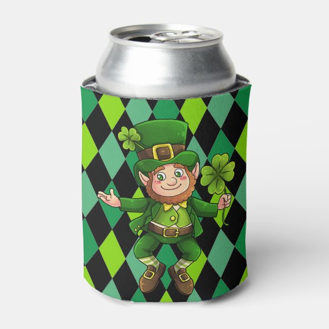 Porta-lata Rua do dia de Patrick Leprechaun Green Clover (Can Front)