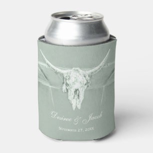Porta-lata Russo Pastel Sage Green White Cow Skull Ocidental