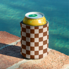 Porta-lata Rust brown and beige checkerboard pattern