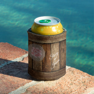 Porta-lata Rustic Barn Wood & Lace Weding Favor