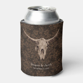 Porta-lata Rustic Elegant Wedding Brown Western Bull Skull