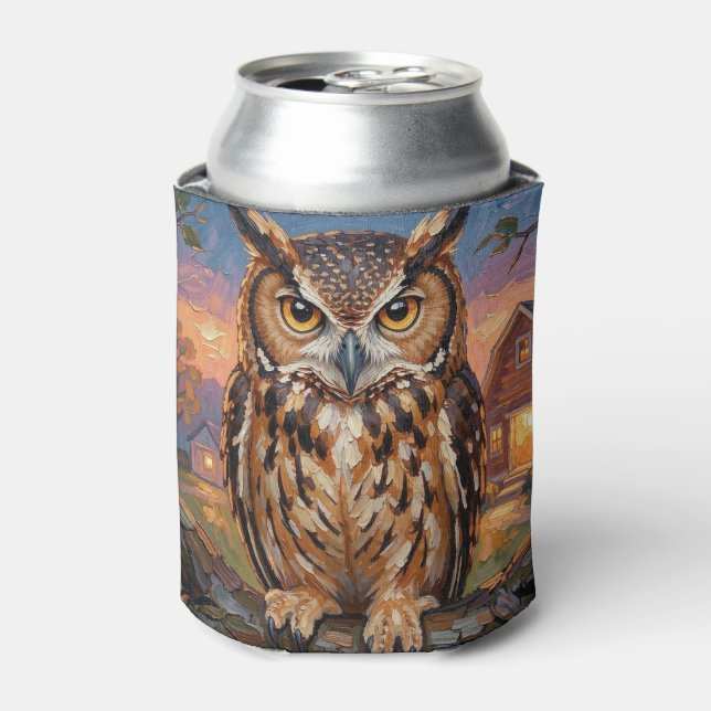 Porta-lata Rustic Impasto Great Horned Owl  (Can Front)