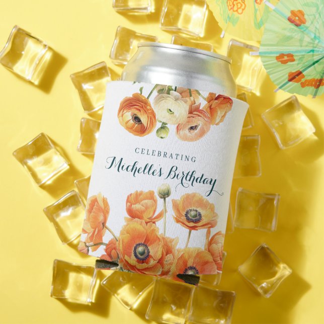 Porta-lata Rustic Orange White Garden Floral Birthday Cooler (Verão in situ)