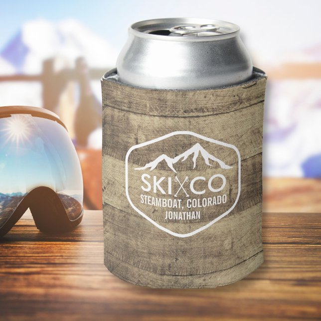 Porta-lata Rustic Ski Mountain Steamboat CO Wood Beer (Criador carregado)