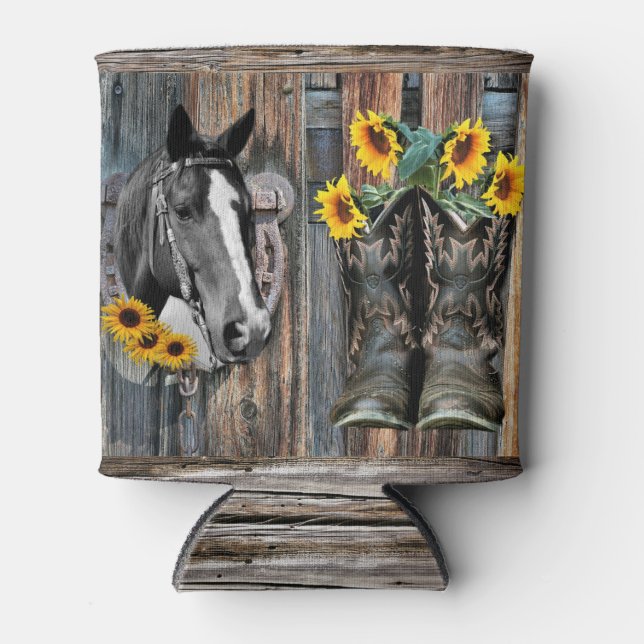 Porta-lata Rustic Western Horse Cowboy Botas Sunflower Can C (Frente)
