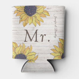 Porta-lata Rustic White Wood Chic Yellow Sunflower