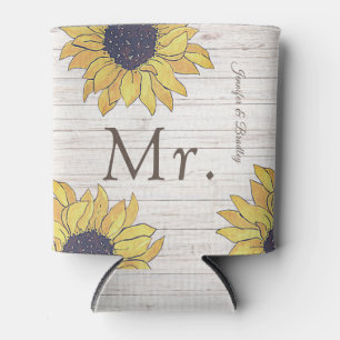 Porta-lata Rustic White Wood Chic Yellow Sunflower