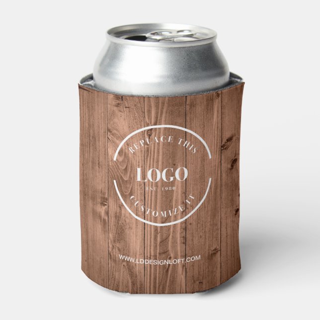 Porta-lata Rustic Wood Grain Custom Logo Personalize (Can Front)