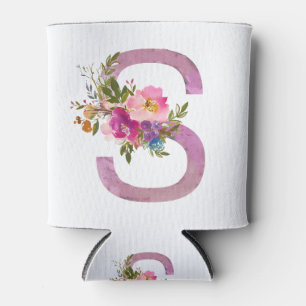 Porta-lata S, Monograma floral inicial, flor de aquarela
