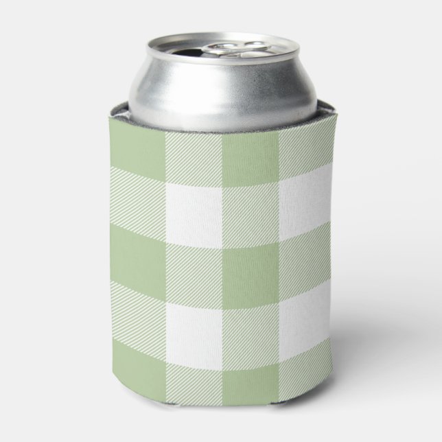 Porta-lata Sage and White Buffalo Plaid Gingham (Can Front)