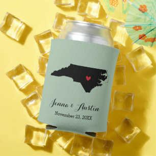 Porta-lata Sage Green North Carolina Wedding Favor Can Cooler