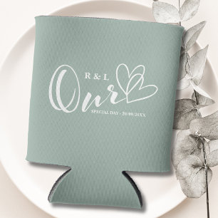 Porta-lata Sage Green Our Heart Wedding / Aniversário