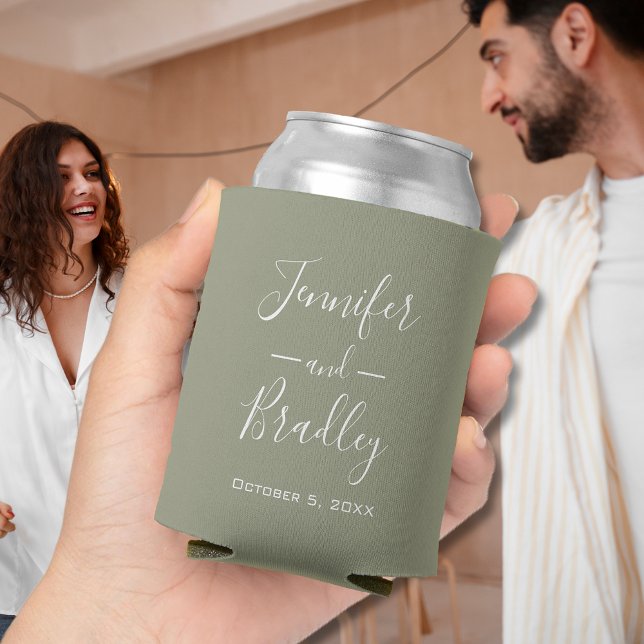 Porta-lata Sage Green Personalised Wedding (Sage Green Personalized Wedding Favor Can Coolers)